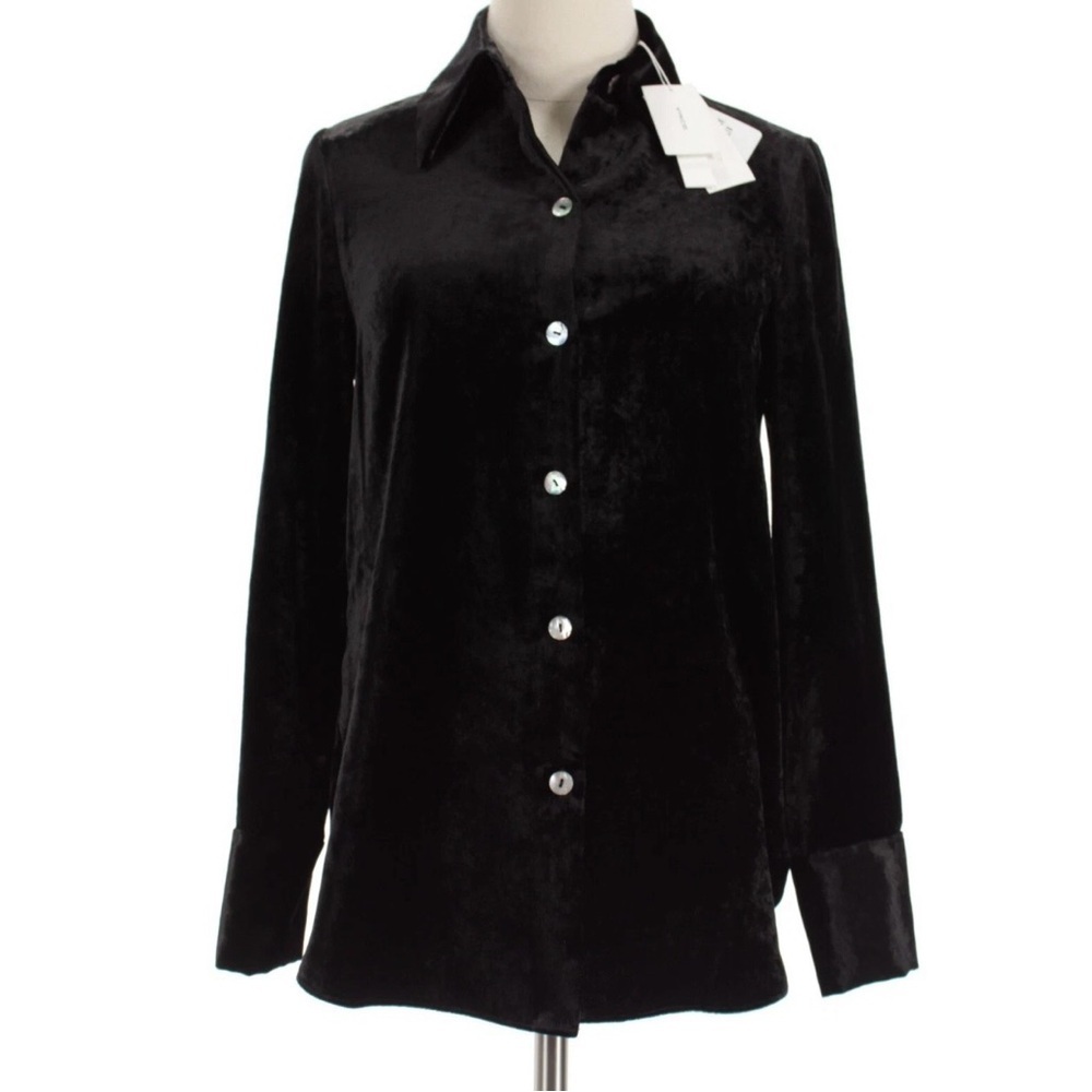 Vince Black Velvet Button-Front Shirt